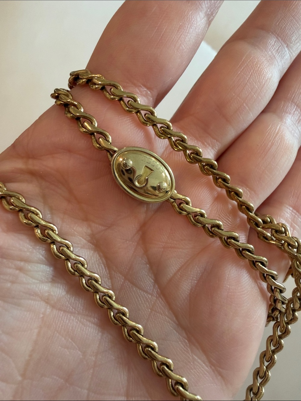 Fossil Gold-Tone Twisted Rope Necklace with Signature Oval Clasp